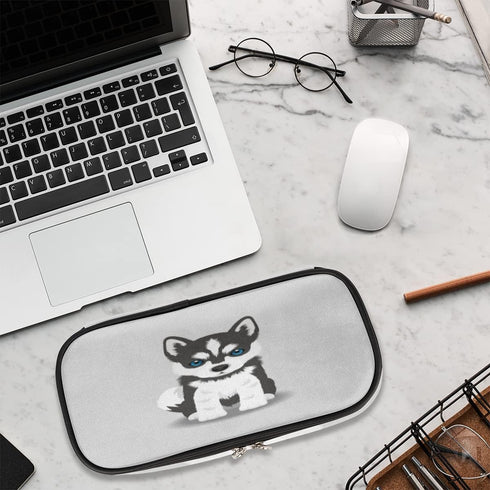 Husky Dog Big Capacity Pencil Pen Case, Cute Large Pencil Pouch with Zipper Compartments for School Supplies