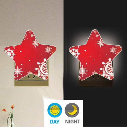 ALAZA Merry Christmas Snowflake Red Xmas Star Shaped LED Night Light Dusk to Dawn Sensor Plug in Night Home Decor Desk