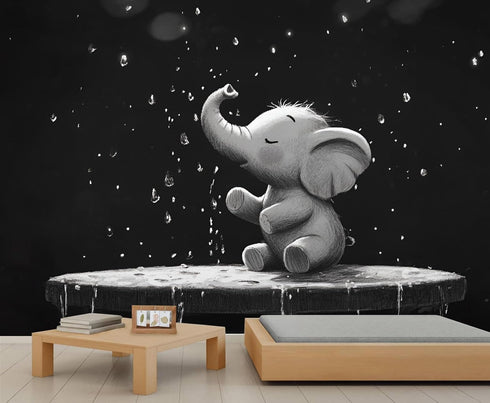 LEPUICI Cute Baby Elephant Mural Wallpaper, Bathtub Elephant Wall Mural, Photo Print Wallpaper