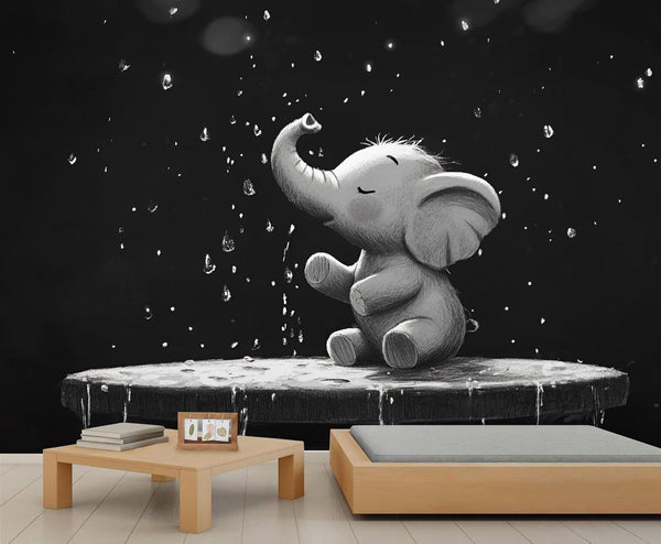 LEPUICI Cute Baby Elephant Mural Wallpaper, Bathtub Elephant Wall Mural, Photo Print Wallpaper