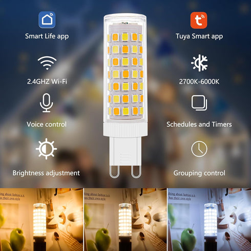 3Pack Dimmable Bulbs G9 White(2700K-6000K),Adjustable 1%-100% (120V,0.4-4.7W,40LM-450LM Wi-Fi Smart LED