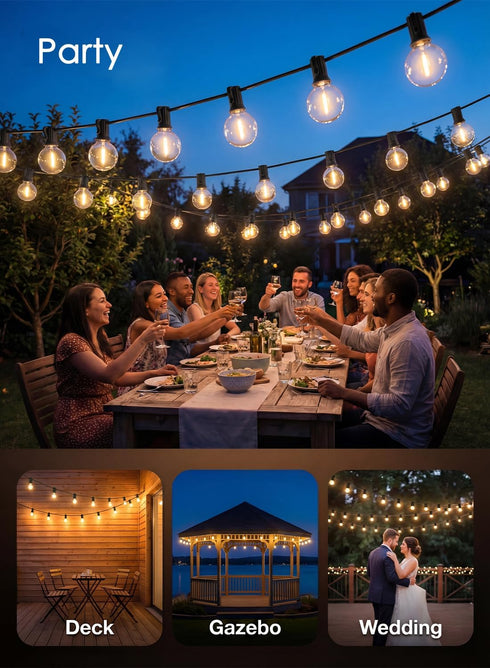 G40 25FT 25 SUNSGNE LED Globe Outdoor String Lights Waterproof Shatterproof, Outdoor Globe Lights with LED Plastic