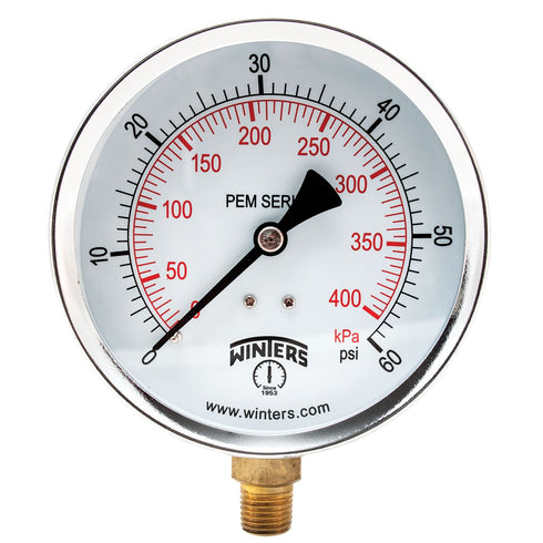 Winters Multi Function Utility Dry Pressure Gauge, 4 Inch Dial, Brass Internals, Steel Case, Dual Scale 0-60 psi/kPa