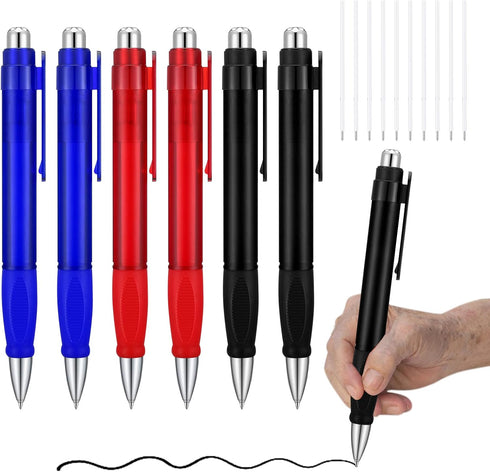 Big Pens Fat Pens - Weighted Pens for Enhanced Writing Stability, Easy Thick Grip (6 Pens + 10 Refills)