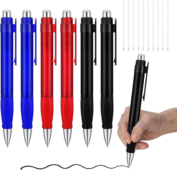 Big Pens Fat Pens - Weighted Pens for Enhanced Writing Stability, Easy Thick Grip (6 Pens + 10 Refills)