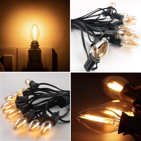 C7 LED Night Light Bulb, Classical Edison Style E12 Candle Base, 0.5 Watt LED Filament, 5 Watts Equivalent, 25 Pack
