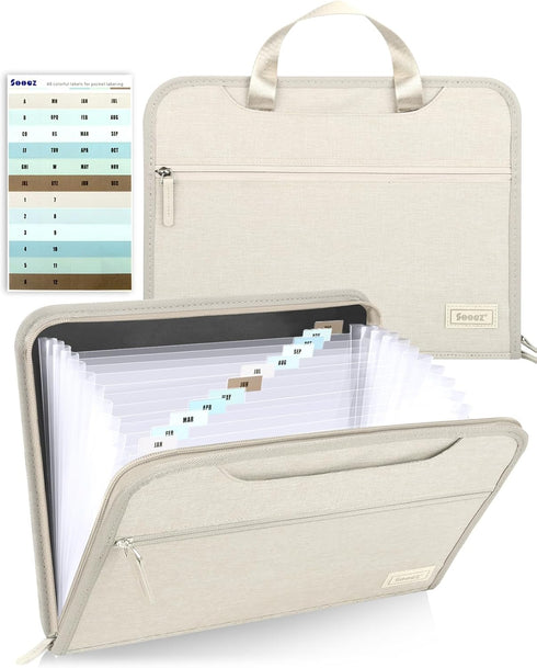 Sooez Heavy Duty Accordion File Organizer, Portable 12 Pockets Expanding File Folders for Home & Office