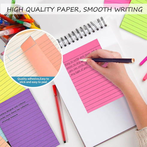 Lined Sticky Notes, 4x6, 8 Pads, Large Sticky Notes with Lines, 8 Bright Colours, Perfect for Office Home School Desk