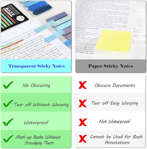 BAYTORY 1720 Sheets Transparent Sticky Tabs, Clear Sticky Notes, Long Page Book Markers, Index Tabs, Tape Flags for
