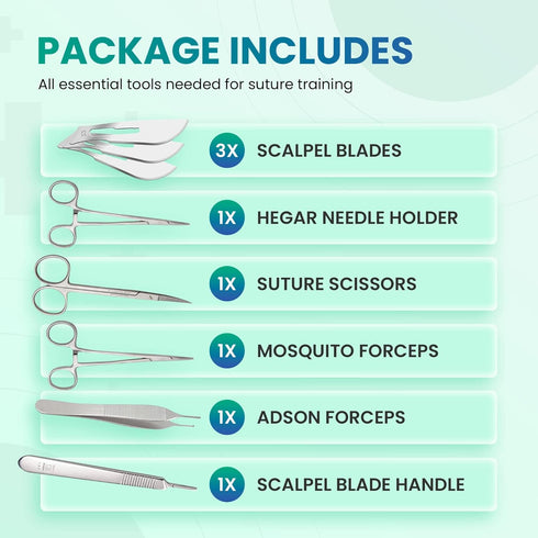 Suture Practice Kit for Medical Students, Includes Large Silicone Pad, Suture Threads, Tool Kit, and Video Course