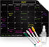 Black Magnetic Calendar for Refrigerator, Dry Erase Calendar for Family, Kids, Menu Planner, 12 x 16in with 4 Markers