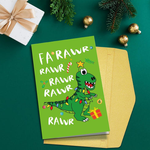 Goroar Funny Dinosaur Christmas Card: Cute Kids' T Rex Rawr Xmas Card