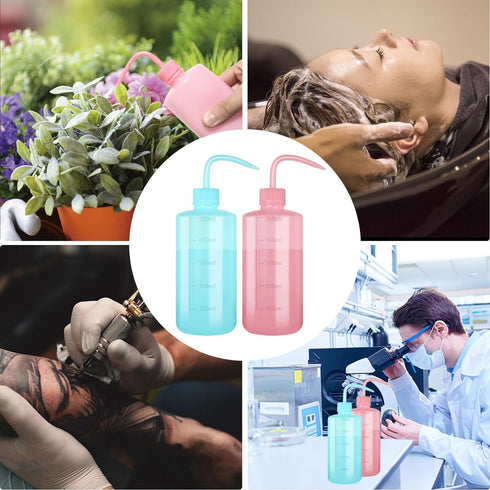 Tattoo Lash Squeeze Bottle, Safety Rinse Bottle, Plastic Squeeze Medical Lab Washing Bottle (Pink & Blue)