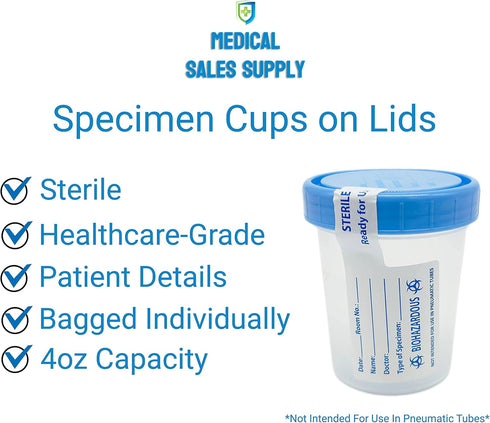 Sterile Specimen Cups with Lids: 4oz Transparent Urine Collection Cup with Leak-Resistant Screw-On Lids - 3-inch Sample Jars - Designed for Secure Collection of Pee, Stool, and Semen Samples - 5 Pack