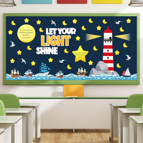 party greeting 109Pcs Christian Religious Bulletin Board Set, Let Your Light Shine Classroom Decoration