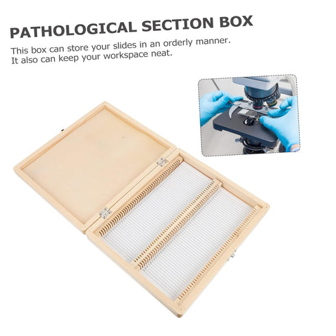 Wooden Microscope Slide Storage Box, Specimen Organizer with Lid for Laboratory, Classroom, Home Use