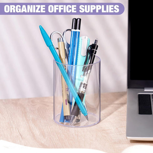 Stylish Clear Acrylic Desk Organizer Set of 3, Round Makeup Brush Holders Perfect for Home, School, and Office Supplies
