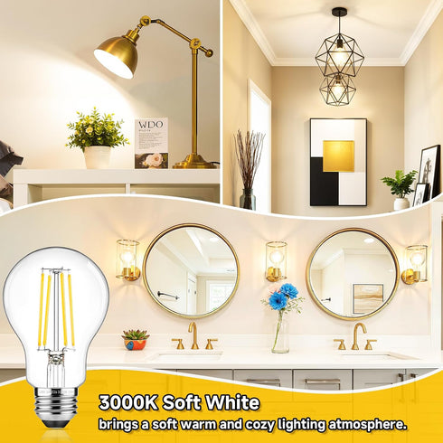 Dimmable A19 Bulb 60W 6W Bulbs 3000K 850 E26 4 Pack ASOMST LED Filament Equivalent, Vintage Edison Light Soft White LM