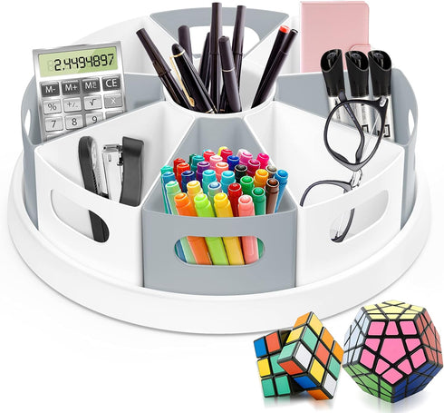 MeCids 360 Rotating Storage Organizer Desk Caddy - 12” Lazy Susan Style with Removable Bins for Home Office Supplies