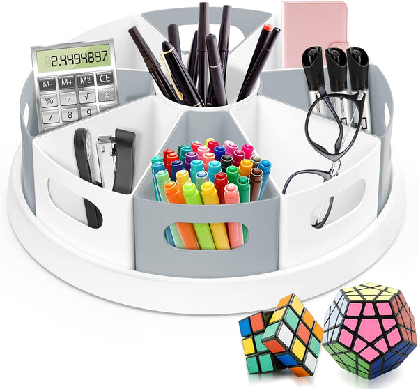 MeCids 360 Rotating Storage Organizer Desk Caddy - 12” Lazy Susan Style with Removable Bins for Home Office Supplies