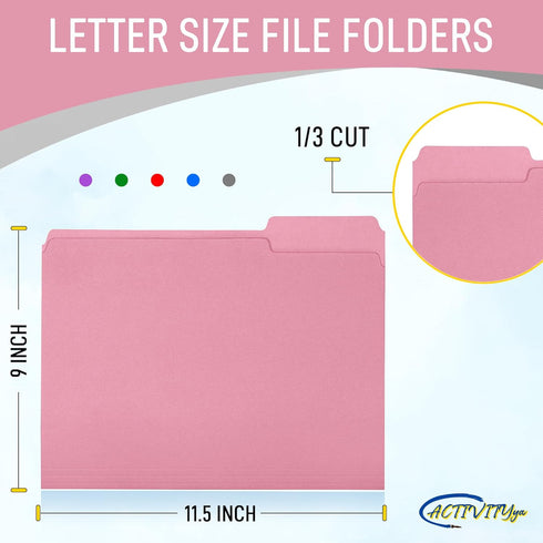Pink File Folders, 1/3-Cut Tabs, Letter Size, 12-Pack, Durable Office Filing Folders for Documents and Papers