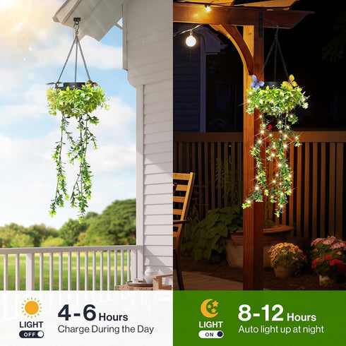 MEYCEMT Summer, 2 Pack 66 IP65 8-12 Solar Hanging Garden Lights for Spring LEDs Realistic Flower Vine Fairy String
