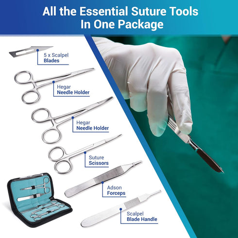 Alcedo Suture Practice Kit for Medical Students | Complete 32 Piece Kit with Durable Suturing Pad and Tools
