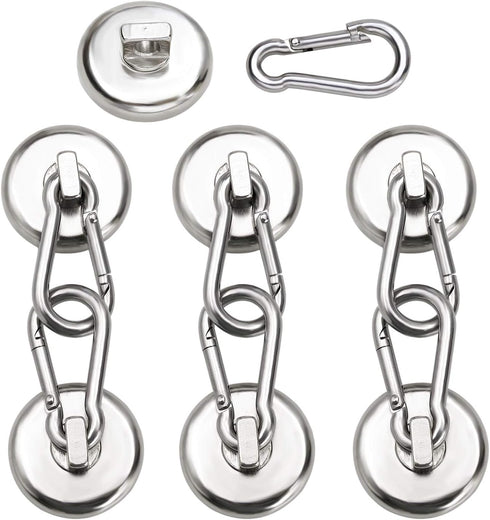 DIYMAG 100LBS Strong Magnetic Hooks, Heavy Duty Neodymium Magnet Hooks with Swivel Carabiner, Pack of 7