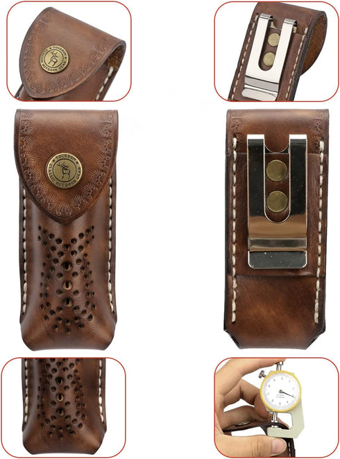 Tourbon EDC Leather Pocket Folding Knife Sheath Carrier, Holster for Flashlight, Wine Bottle Opener for Belt