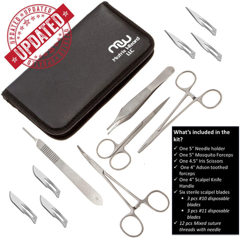 (16 0, 2/0, 3/0, 4/0 12 28PK Sterile Sutures Thread with Needle Plus Tools - First Aid Field Emergency, Trauma Practice