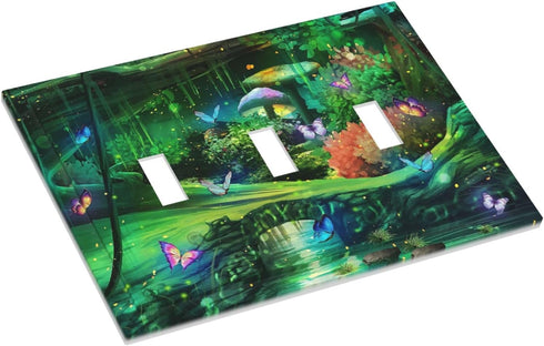 Enchanted Fairy Wonderland Decorative Switch Plate Covers - 3 Gang Light Switch Cover for Nursery Kidroom Decor