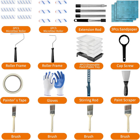 4.5 31PCS 9" 4" Set Paint Roller Kit with FT Extension Pole Wall Painting Kit with & Paint Rollers Paint Brushes