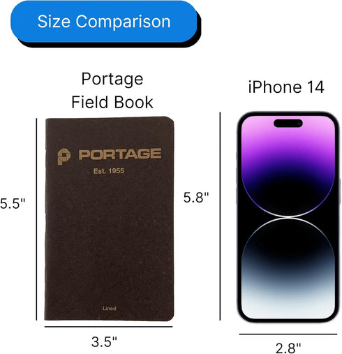 Portage Small Blank Notebook, Black, 3.5 x 5.5 Inches, 64 Pages, Pocket Notebook Journal, Pack of 6