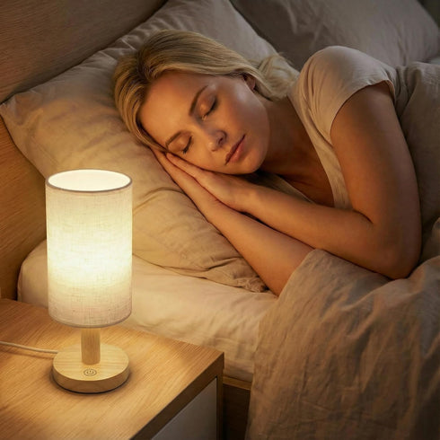 Set 2 Dimming 2700K Spaces(5W 50K Touch Bedside Table Lamps of - Stepless USB Powered, Minimalist Wood Base Linen