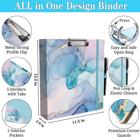Lateefah 3 Ring Binder, 2 Inch Binder Organizer for Letter Size (8.5'' x 11'') with 5-Tab Dividers and Pockets,