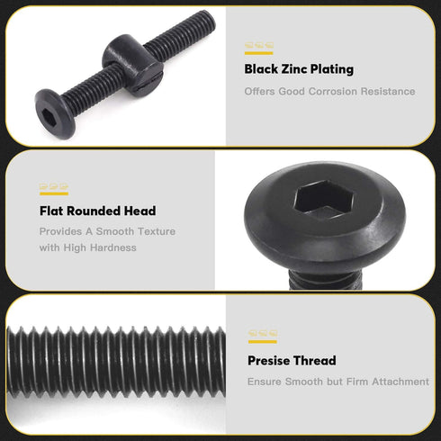 Mardatt M6 45mm 24PCS x Black Zinc Plated Hex Socket Cap Bolts Crib Bolts and Barrel Nuts Cross Dowel Replacement