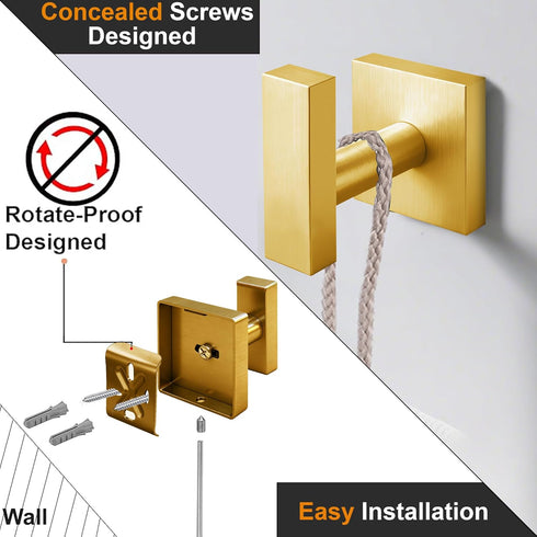 SUS304 4 Pack Towel Hooks for Bathrooms, Brushed Gold Towel Hook for Kitchen Bathroom, Stainless Steel Coat Hook