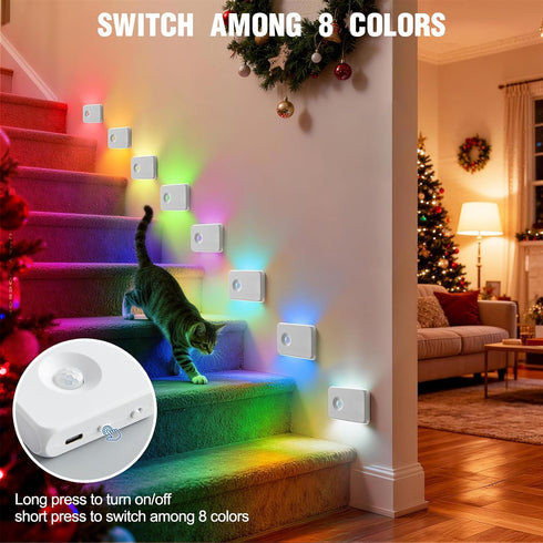 Powfloven 3 Pack Rechargeable Motion Sensor Stair Lights, Smart Wireless Led Battery Operated Night Lights, RGBW Stick