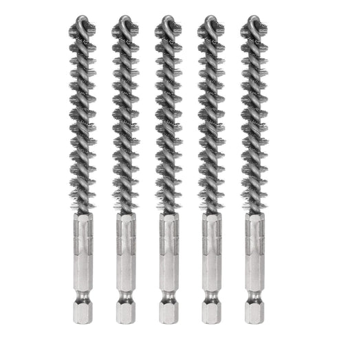 5Pcs Stainless Steel Bore Brush, 10mm Dia Twisted Wire Tube Cleaner with Handle, 1/4 Inch Hex Shank