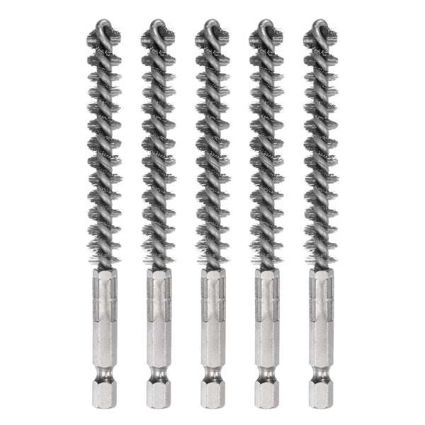 5Pcs Stainless Steel Bore Brush, 10mm Dia Twisted Wire Tube Cleaner with Handle, 1/4 Inch Hex Shank