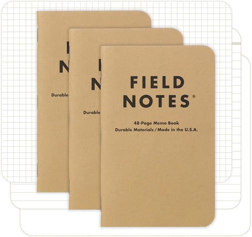 Field Notes Original Kraft 3-Pack, Mixed Paper Memo Books (1 Graph/Grid, 1 Ruled/Lined, 1 Plain/Blank)