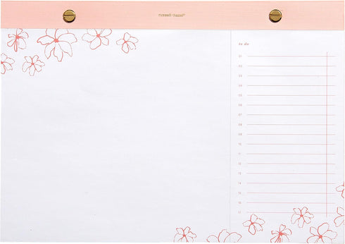 russell+hazel Riveted Paper Bloc Notepad, Blush with Gold Accents, Office Supplies, 10" x 7", 80 Sheets