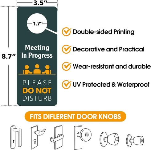 Do Not Disturb Door Hanger Sign, Meeting in Progress, 4 Pack Double Sided 3.5 x 8.7 Inches PVC Plastic for Office,