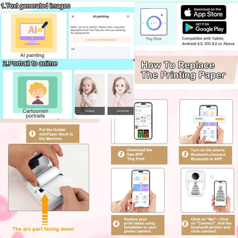 Mini Pocket Bluetooth Printer - Portable Thermal Printer with 13 Roll Papers for Journal/DIY