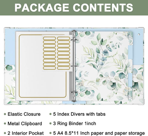 Rouidr 3 Ring Binder with Clipboard, 1 Inch Binder Organizer, 8.5" x 11" Letter Size View Binder with Dividers Tabs &