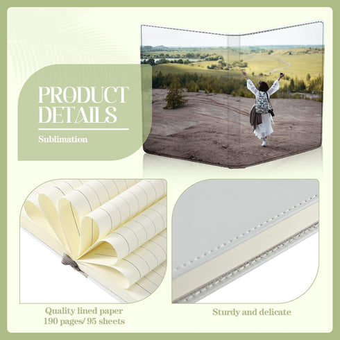 Zonon 4 Pcs Sublimation Journal Blank Notebooks, A6 A5 A4, 190 Pages Thick Faux Leather for School Office