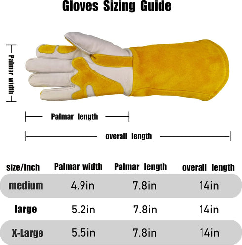 Professional Extra Large MIG/TIG Welding Gloves - Top Grain Leather Cowhide, Reinforced Palm & Thumb, 14 Inches