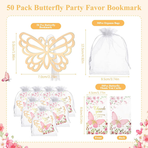 KBDHYY 50Pcs Butterfly Metal Bookmark Wedding Party Favors, Gold Creative Butterfly Bookmarks with Tassel, Butterfly