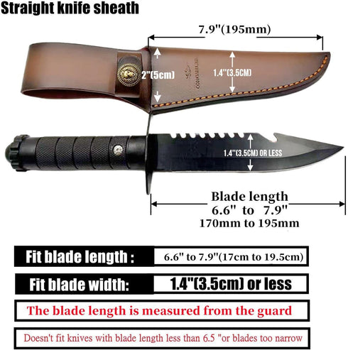 Fixed Blade Knife Sheath Fits up to 8 Inch Blade,Leather Knife Sheaths Knife Holder Hunting Knife Sheath,Straight Knife Sheath Brown by COHOMELARS