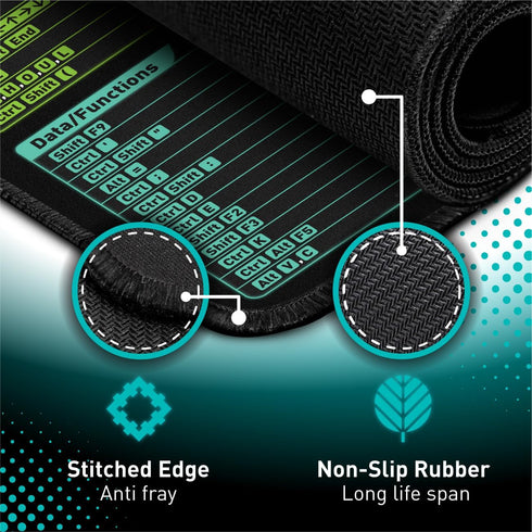Excel Shortcut Keys Mouse Pad - Extended XXL Cheat Sheet Gaming Mousepad, Non-Slip Stitched Edge for PC Office